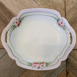 Meito China Tray with Handles Hand‎ Painted Pink Flowers Floral Decor Jewerly